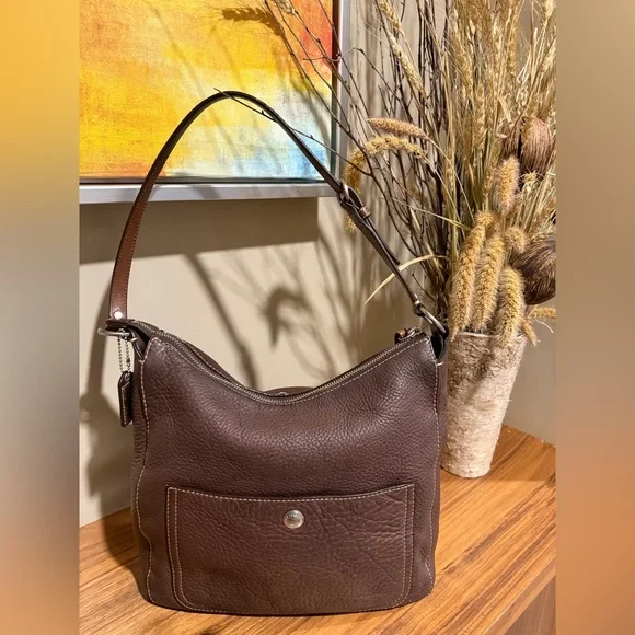 Coach 2007 Brown Pebbled Leather Hobo J0782-F10891 - Picture 1 of 9